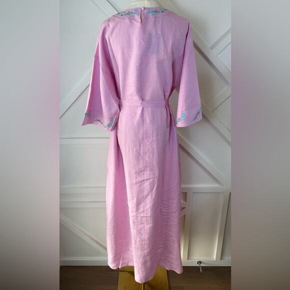 NWT Fanm Mon x Andie Kepez Kaftan Dress Aster Pink 100% Linen Size Medium - Picture 6 of 10